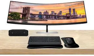 HP Workstation Bundle Z2 Mini G9 i7, 16GB RAM, 512GB SSD, Windows 11 Pro, EliteDisplay E45c G5 45 Curved DQHD Monitor and MK650 Wireless Keyboard & Mouse with Gel Mouse & Wrist Pad set