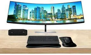 HP Workstation Bundle Z2 Mini G9 i7, 32GB RAM, 1TB SSD, Windows 11 Pro, EliteDisplay E45c G5 45 Curved DQHD Monitor and MK650 Wireless Keyboard & Mouse with Gel Mouse & Wrist Pad set