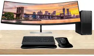 HP Workstation Bundle Z2 G9 Tower i7, 16GB RAM, 512GB SSD, Windows 11 Pro, EliteDisplay E45c G5 45 Curved DQHD Monitor and MK650 Wireless Keyboard & Mouse with Gel Pad