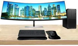 HP Workstation Bundle Z2 G9 Tower i7, 16GB RAM, 512GB SSD, Windows 11 Pro, EliteDisplay E45c G5 45 Curved DQHD Monitor, and MK650 Wireless Keyboard & Mouse with Gel Pad
