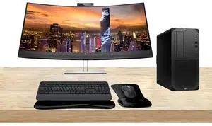 HP Workstation Bundle Z2 G9 Tower i7, 16GB RAM, 512GB SSD, Windows 11 Pro, UHD Graphics 770, EliteDisplay E34m 34 Curved 2K WQHD Monitor and MK650 Wireless Keyboard & Mouse with Gel Pad