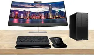 HP Workstation Bundle Z2 G9 Tower i7, 16GB RAM, 512GB SSD, Windows 11 Pro, EliteDisplay E34m 34 Curved 2K WQHD Monitor and MK650 Wireless Keyboard & Mouse with Gel Pad