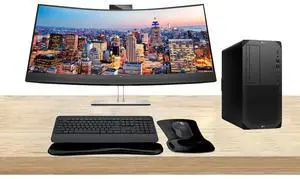 HP Workstation Bundle Z2 G9 Tower i7, 64GB RAM, 1TB SSD, Windows 11 Pro, EliteDisplay E34m 34 Curved 2K WQHD Monitor and MK650 Wireless Keyboard & Mouse with Gel Pad