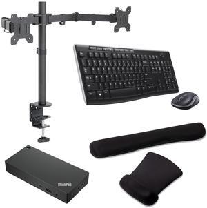 Lenovo ThinkPad Thunderbolt 4 Workstation Dock 230W, 4K Support, HDMI, USB-C, DisplayPort Bundled with Desk Mount Dual Monitor Stand, MK270 Wireless Keyboard & Mouse with Gel Mouse & Wrist Pad
