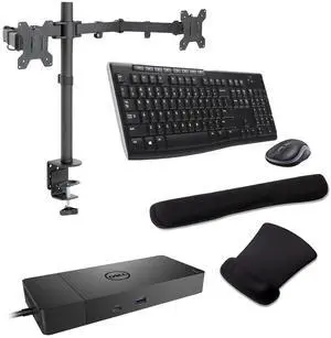 Dell WD19S USB-C Workstation Dock 90W 4K Support, HDMI, USB Hub and Ethernet Bundled with Desk Mount Dual Monitor Stand, MK270 Wireless Keyboard & Mouse, Gel Mouse & Wrist Pad