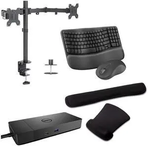 Dell WD19S USB-C Workstation Dock 90W, 4K Support, HDMI, USB Hub and Ethernet Bundled With Desk Mount Dual Monitor Stand, MK670 Wireless Keyboard & Mouse, Gel Mouse & Wrist Pad