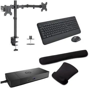 Dell WD19S USB-C Workstation Dock 90W, 4K Support, HDMI, USB Hub and Ethernet Bundled With Desk Mount Dual Monitor Stand, MK650 Wireless Keyboard & Mouse, Gel Mouse & Wrist Pad