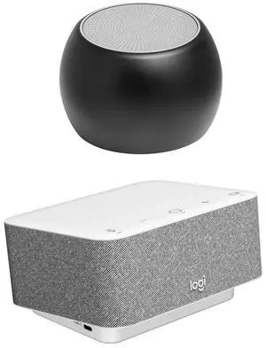 Logitech Docking Station 100W Dock in White with 4K Support and USB HubDesk Bundled with Bluetooth Boost U Speaker and Built-in Mic, 5 Hour Playback