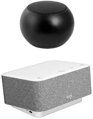 Logitech Docking Station 100W Dock in White with 4K Support and USB HubDesk Bundled with Bluetooth Mini U Speaker and Built-in Mic, 4 Hour Playback