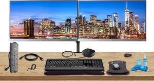 HP Home Office Bundle with 2 x E233 23" Monitors (HDMI, DisplayPort) - HP USB-C Dock - Dual Monitor Stand - Wireless Keyboard and Mouse, Gel Wrist Pad - 32GB USB Drive - Surge Protector and More