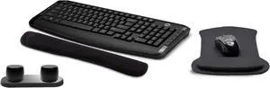 HP Wireless Keyboard and Mouse 300 PC Accessories Bundle with Waverest Gel Pads and Dual Bluetooth Speakers with Professional Sound, Built-In Mic and Remote Selfie Shutter