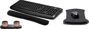 HP Wireless Keyboard and Mouse 300 PC Accessories Bundle with Waverest Gel Pads and Dual Bluetooth Speakers with Professional Sound, Built-In Mic and Remote Selfie Shutter
