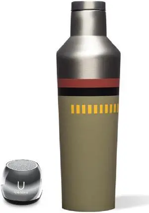 U Speakers Micro Portable Wireless Bluetooth Speaker with Mic & Selfie Remote Control Hematite Mirror Active Lifestyle Travel Bundle with Insulated Galaxy Far Away Trendy 16 oz. Canteen Bottle Silver