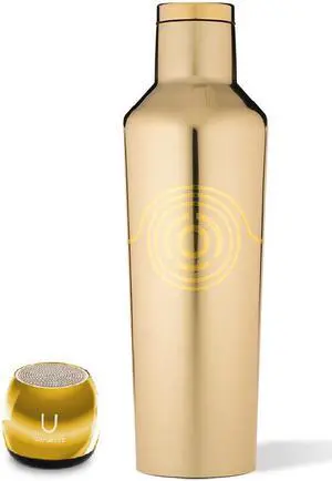 U Speakers Micro Portable Wireless Bluetooth Speaker with Mic and Selfie Remote Control Gold Mirror Active Lifestyle Travel Bundle with Insulated Galaxy Far Away Trendy 16 oz. Canteen Bottle Gold