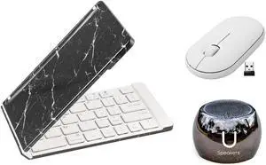 Fashionit U Speakers Boost Water-Resistant Portable Bluetooth Speaker with Selfie Remote Control, Bass, & Mic Travel Home Office Modern Bundle with Mini Folding Wireless Keyboard & Pebble Mouse