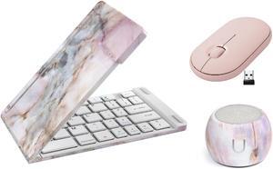 Fashionit U Speakers Boost Water-Resistant Portable Bluetooth Speaker with Selfie Remote Control, Bass, & Mic Travel Home Office Modern Bundle with Mini Folding Wireless Keyboard & Pebble Mouse