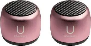 Fashionit U Speakers Micro Bluetooth Computer Speaker 2-Pack Bundle with Matching Speaker, Built-In Mic & Selfie Remote Control, for Workspace, Desktop, Laptop, Mobile, Tablet, PC - Pink