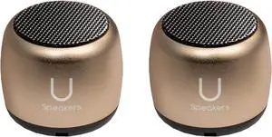 Fashionit U Speakers Micro Bluetooth Computer Speaker 2-Pack Bundle with Matching Speaker, Built-In Mic & Selfie Remote Control, for Workspace, Desktop, Laptop, Mobile, Tablet, PC - Gold