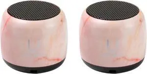 Fashionit U Speakers Micro Bluetooth Computer Speaker 2-Pack Bundle with Matching Speaker, Built-In Mic & Selfie Remote Control, for Workspace, Desktop, Laptop, Mobile, Tablet, PC - Pink Marble