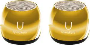 Fashionit U Speakers Micro Bluetooth Computer Speaker 2-Pack Bundle with Matching Speaker, Built-In Mic & Selfie Remote Control, for Workspace, Desktop, Laptop, Mobile, Tablet, PC - Mirror Gold