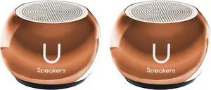 Fashionit U Speakers Mini Bluetooth Computer Speaker 2-Pack Bundle with Matching Speaker, Built-In Mic & Selfie Remote Control, for Workspace, Desktop, Laptop, Mobile, Tablet, PC - Mirror Rose Gold