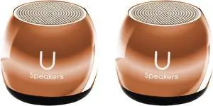 Fashionit U Speakers Micro Bluetooth Computer Speaker 2-Pack Bundle with Matching Speaker, Built-In Mic & Selfie Remote Control, for Workspace, Desktop, Laptop, Mobile, Tablet, PC - Mirror Rose Gold