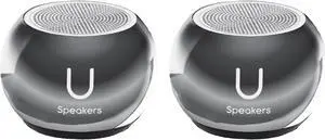 Fashionit U Speakers Mini Bluetooth Computer Speaker 2-Pack Bundle with Matching Speaker, Built-In Mic & Selfie Remote Control, for Workspace, Desktop, Laptop, Mobile, Tablet, PC - Mirror Hematite