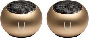 Fashionit U Speakers Mini Bluetooth Computer Speaker 2-Pack Bundle with Matching Speaker, Built-In Mic & Selfie Remote Control, for Workspace, Desktop, Laptop, Mobile, Tablet, PC - Gold