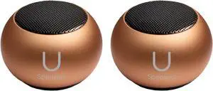 Fashionit U Speakers Mini Bluetooth Computer Speaker 2-Pack Bundle with Matching Speaker, Built-In Mic & Selfie Remote Control, for Workspace, Desktop, Laptop, Mobile, Tablet, PC - Rose Gold