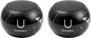 Fashionit U Speakers Mini Bluetooth Computer Speaker 2-Pack Bundle with Matching Speaker, Built-In Mic & Selfie Remote Control, for Workspace, Desktop, Laptop, Mobile, Tablet, PC - Black Marble