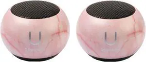 Fashionit U Speakers Mini Bluetooth Computer Speaker 2-Pack Bundle with Matching Speaker, Built-In Mic & Selfie Remote Control, for Workspace, Desktop, Laptop, Mobile, Tablet, PC - Pink Marble