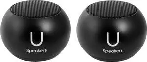 Fashionit U Speakers Mini Bluetooth Computer Speaker 2-Pack Bundle with Matching Speaker, Built-In Mic & Selfie Remote Control, for Workspace, Desktop, Laptop, Mobile, Tablet, PC - Black