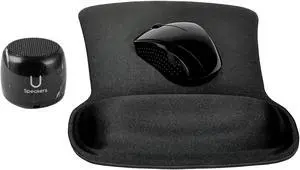 Fashionit U Speakers Bluetooth Micro Speaker Travel Home Office Bundle with Black Wireless Mouse X3000 G2, & Coordinating Gel Mouse Pad, for Modern Workspace - Black Marble