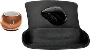 Fashionit U Speakers Bluetooth Mini Speaker Travel Home Office Bundle with Black Wireless Mouse X3000 G2, & Coordinating Gel Mouse Pad, for Modern Workspace - Mirror Rose Gold