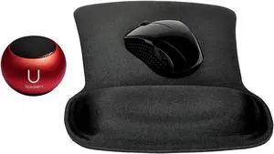Fashionit U Speakers Bluetooth Mini Speaker Travel Home Office Bundle with Black Wireless Mouse X3000 G2, & Coordinating Gel Mouse Pad, for Modern Workspace - Red