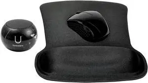 Fashionit U Speakers Bluetooth Mini Speaker Travel Home Office Bundle with Black Wireless Mouse X3000 G2, & Coordinating Gel Mouse Pad, for Modern Workspace - Black Marble