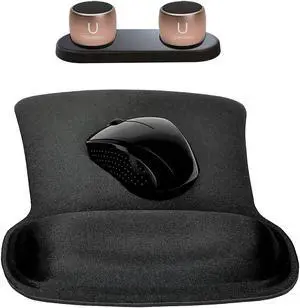 Fashionit U Speakers Bluetooth Pro Speakers & Charging Tray Travel Home Office Bundle with Black Wireless Mouse X3000 G2, & Coordinating Gel Mouse Pad, for Modern Workspace - Rose Gold