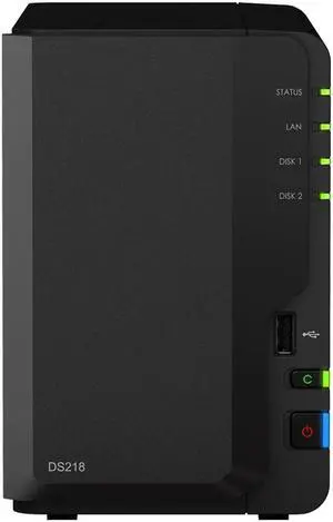 Synology DiskStation DS218 NAS Server with RTD1296 1.4GHz CPU, 2GB Memory, 8TB HDD Storage, 1 x 1GbE LAN Port, DSM Operating System