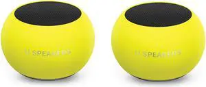 Fashionit U Speakers Mini Bluetooth Computer Speaker 2-Pack Bundle with Matching Speaker, Built-in Mic & Selfie Remote Control, for Workspace, Desktop, Laptop, Mobile, Tablet, PC - Glow Neon Yellow