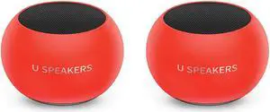 Fashionit U Speakers Mini Bluetooth Computer Speaker 2-Pack Bundle with Matching Speaker, Built-in Mic & Selfie Remote Control, for Workspace, Desktop, Laptop, Mobile, Tablet, PC - Glow Neon Coral