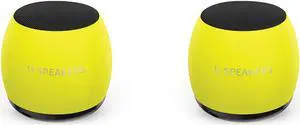 Fashionit U Speakers Micro Bluetooth Computer Speaker 2-Pack Bundle with Matching Speaker, Built-in Mic & Selfie Remote Control, for Workspace, Desktop, Laptop, Mobile, Tablet, PC - Glow Neon Yellow