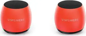 Fashionit U Speakers Micro Bluetooth Computer Speaker 2-Pack Bundle with Matching Speaker, Built-in Mic & Selfie Remote Control, for Workspace, Desktop, Laptop, Mobile, Tablet, PC - Glow Neon Coral