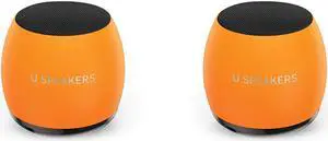 Fashionit U Speakers Micro Bluetooth Computer Speaker 2-Pack Bundle with Matching Speaker, Built-in Mic & Selfie Remote Control, for Workspace, Desktop, Laptop, Mobile, Tablet, PC - Glow Neon Orange