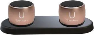 Fashionit U Speakers Set of 2 Pro Portable Wireless Bluetooth Speakers with Charging Tray, Magnetic Bases, Mics & Selfie Remote Control - Ideal for Active Lifestyle, Travel, Home, & Office - Rose Gold
