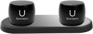 Fashionit U Speakers Set of 2 Pro Portable Wireless Bluetooth Speakers with Charging Tray, Magnetic Bases, Mics & Selfie Remote Control - Ideal for Active Lifestyle, Travel, Home, & Office - Black