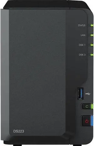 Synology DiskStation DS223 NAS Server with RTD1619B 1.7GHz CPU, 2GB Memory, 20TB HDD Storage, 1 x 1GbE LAN Port, DSM Operating System