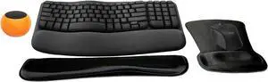 Logitech MK670 Comfort Wave Wireless Keyboard & Mouse Combo Home Office Active Lifestyle Modern Bundle with Mini Glow in the Dark Portable Wireless Bluetooth Speaker, Gel Wrist Pad & Gel Mouse Pad