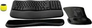 Logitech MK670 Comfort Wave Wireless Keyboard & Mouse Combo Home Office Active Lifestyle Modern Bundle with Micro Glow in the Dark Portable Wireless Bluetooth Speaker, Gel Wrist Pad & Gel Mouse Pad