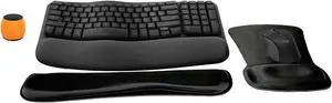 Logitech MK670 Comfort Wave Wireless Keyboard & Mouse Combo Home Office Active Lifestyle Modern Bundle with Micro Glow in the Dark Portable Wireless Bluetooth Speaker, Gel Wrist Pad & Gel Mouse Pad