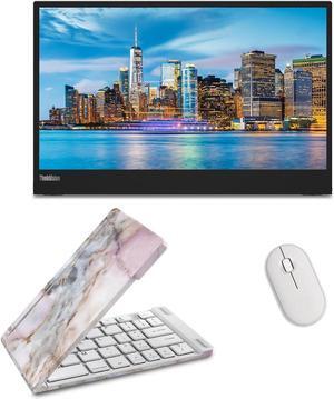 Lenovo ThinkVision M15 15.6 FHD 1080p Portable Travel Monitor Bundle with USB Type-C, Pink Marble Bluetooth Folding Wireless Keyboard, and White Pebble M350 Bluetooth Wireless Mouse